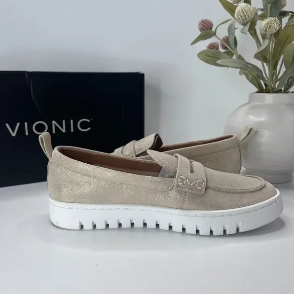 Vionic Uptown Leather Slip On Loafer Shoe Gold I6609L4701 Women's 6 M NWB - Picture 6 of 9